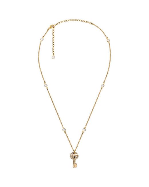 Gucci Crystal-Embellished Double G Key Necklace