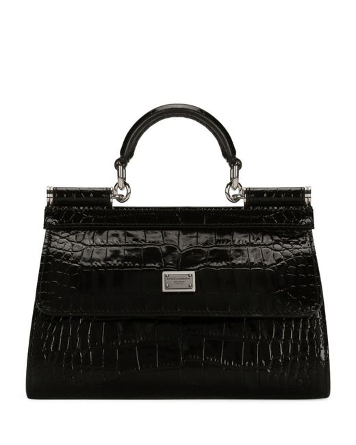 Dolce & Gabbana KIM Small Croc-Embossed Sicily Top-Handle Bag