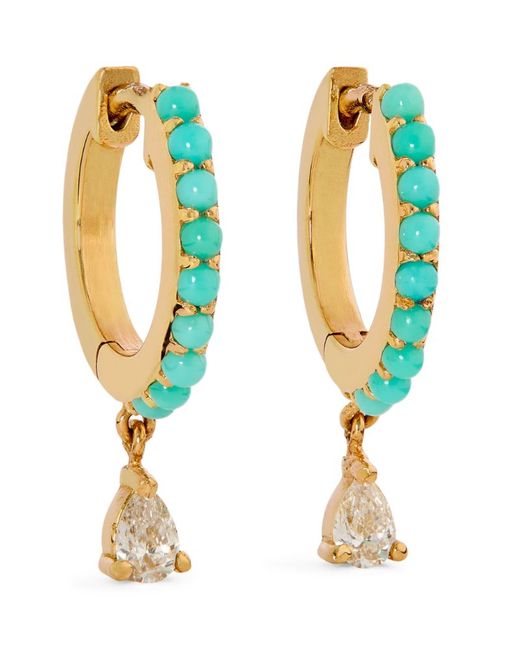 Jennifer Meyer Yellow Diamond and Turquoise Huggie Earrings