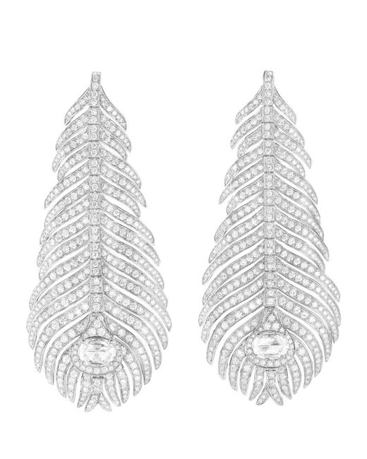 Boucheron White Gold and Diamond Plume de Paon Pendant Earrings