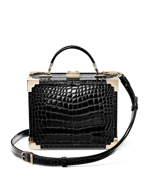 Aspinal of London Croc-Embossed Leather Trunk Top-Handle Bag