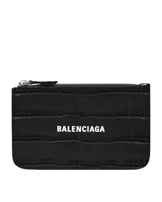 Balenciaga Leather Croc-Embossed Card Holder