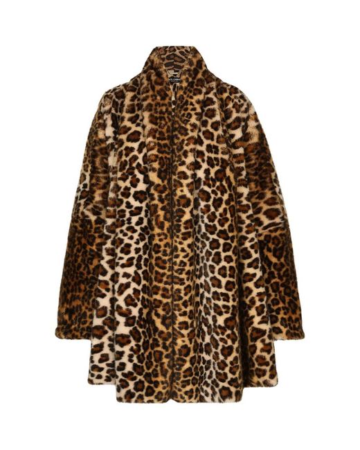 Dolce & Gabbana KIM Faux Fur Leopard Print Coat