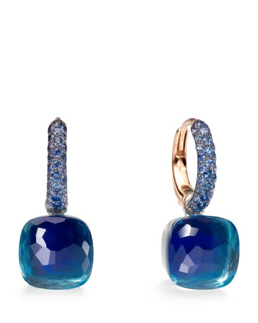 Pomellato Mixed Gold Topaz Lapis and Sapphire Nudo Earrings