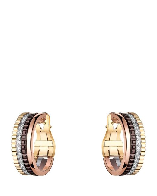 Boucheron Mixed Gold and Diamond Quatre Classique Hoop Earrings
