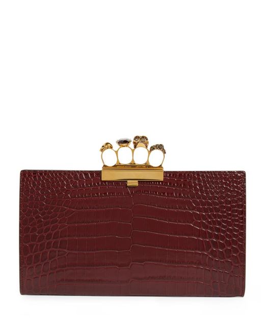 Alexander McQueen Croc-Embossed Skull Four-Ring Pouch
