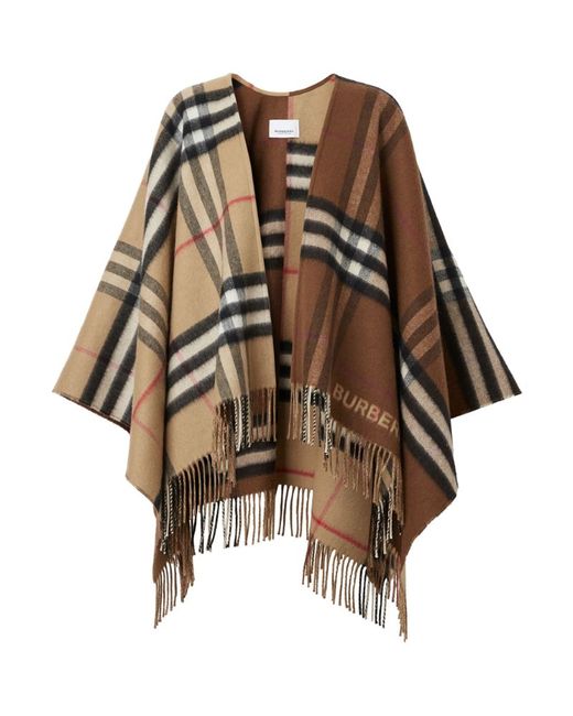 Burberry Wool-Cashmere Contrast Check Cape