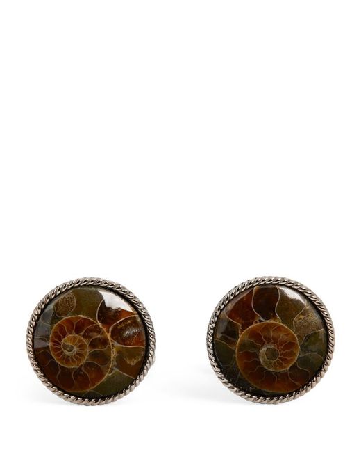 Tateossian Sterling Silver and Fossilised Ammonite Cufflinks