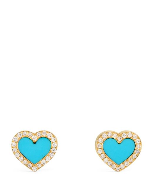 Jennifer Meyer Yellow Diamond and Turquoise Heart Earrings
