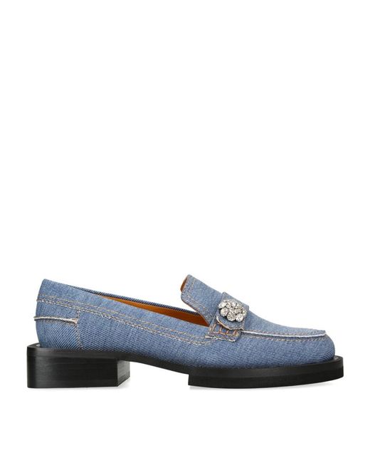 Ganni Denim Jewel-Embellished Loafers