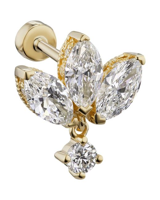 Maria Tash Diamond Engraved Lotus with Dangle Threaded Stud Earring 6mm