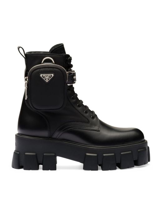 Prada Monolith Lace-Up Boots with Pouch