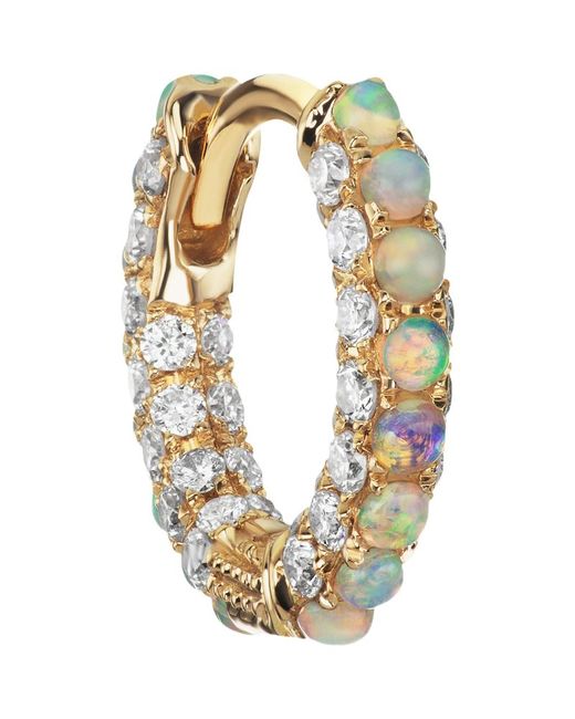 Maria Tash Yellow Gold White Diamond and Opal Single Hoop Earring 6.5mm