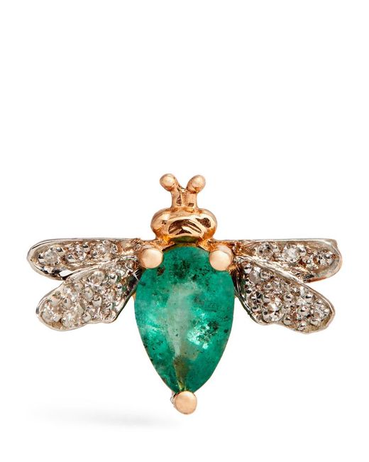 Bee Goddess Rose Gold Diamond and Emerald Honey Bee Single Earring
