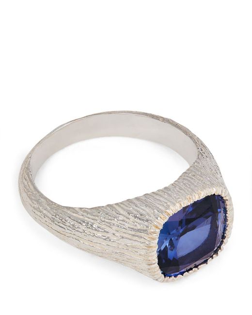 Bleue Burnham Sterling and Sapphire Natures Smile Signet Ring