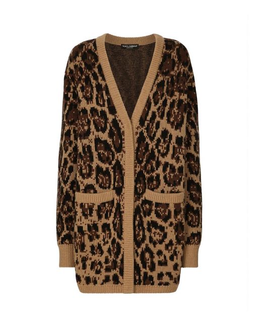 Dolce & Gabbana Cashmere-Wool Leopard Print Cardigan
