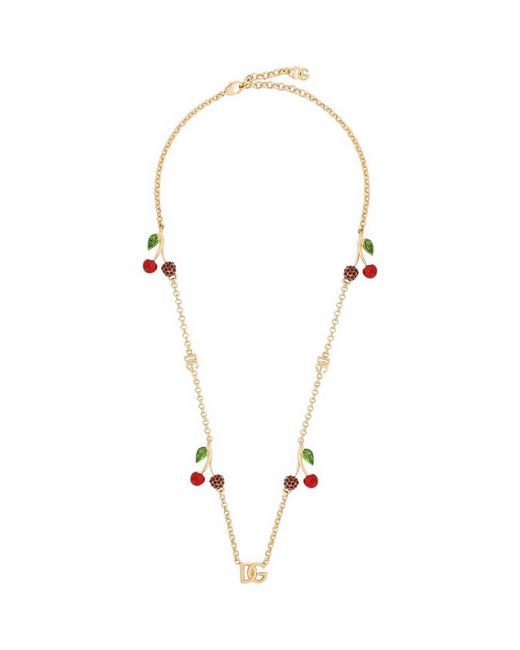 Dolce & Gabbana Embellished Cherry Logo Necklace