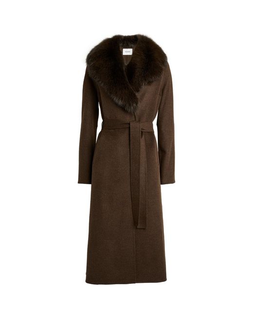 Yves Salomon Fur-Trim Wool-Cashmere Wrap Coat