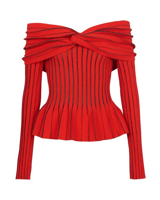 Balmain Knotted Off-The-Shoulder Blouse
