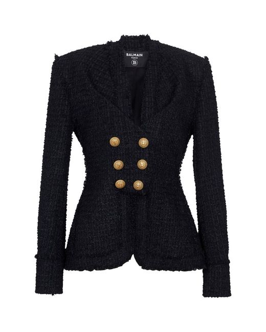 Balmain Tweed Button-Trim Jacket