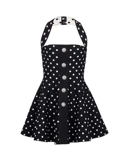 Balmain Polka-Dot Halterneck Mini Dress