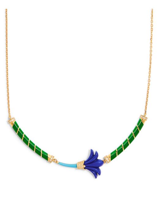 L'Atelier Nawbar Yellow Gold Diamond Lapis and Turquoise Psychedeliah Necklace