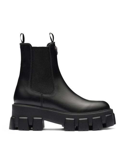 Prada Leather Monolith Ankle Boots 55