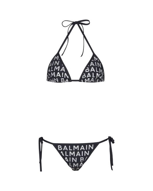Balmain Lamé Logo Triangle Bikini