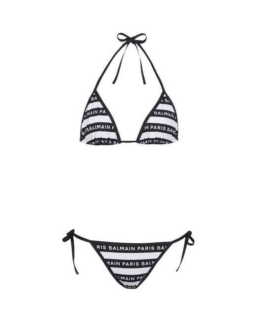 Balmain Striped Logo Bikini