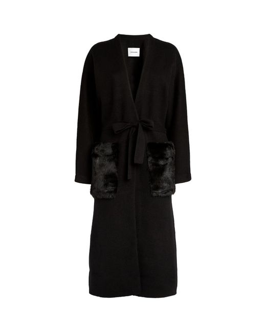 Yves Salomon Fur-Trim Knitted Coat