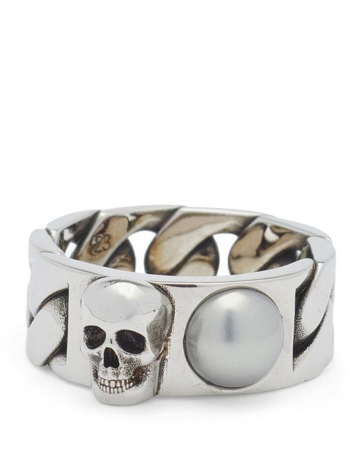 Alexander McQueen Faux Pearl Skull Ring