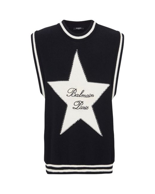 Balmain Cotton-Blend Signature Star Sweater Vest