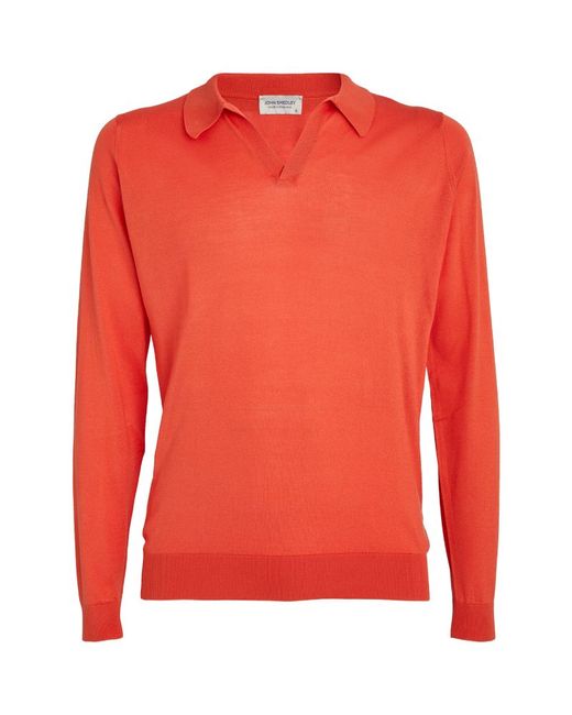 John Smedley Cotton Long-Sleeve Polo Shirt