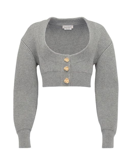 Alexander McQueen Wool-Cashmere Cropped Cardigan