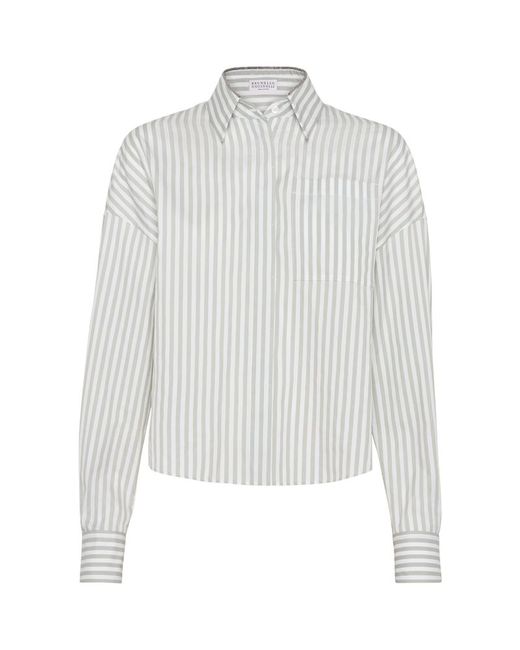 Brunello Cucinelli Cotton-Silk Striped Shirt