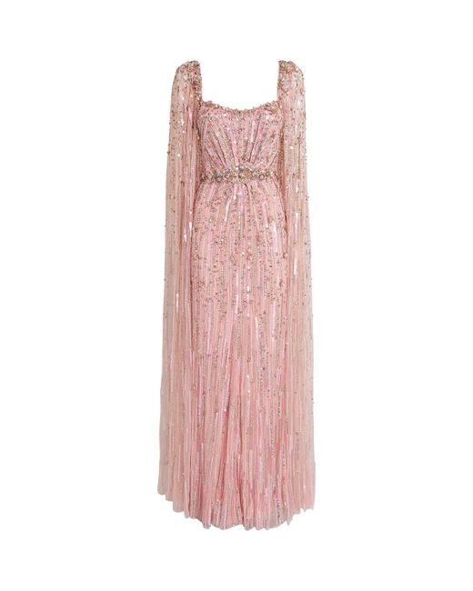 Jenny Packham EXCLUSIVE Embellished Cape-Detail Gown