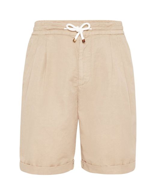 Brunello Cucinelli Linen-Cotton Pleated Shorts