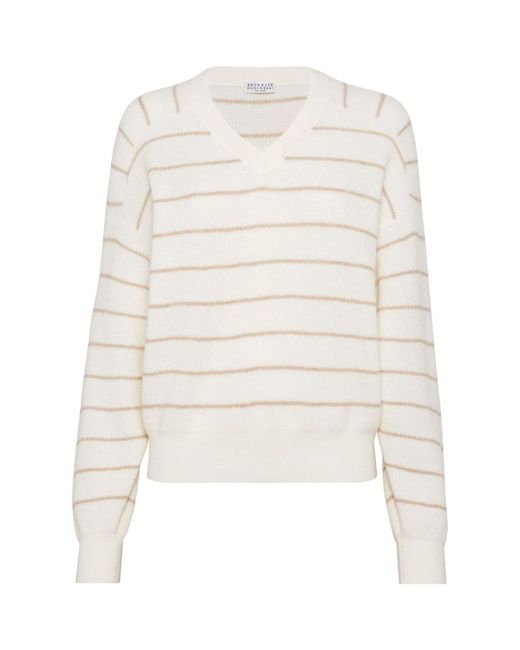 Brunello Cucinelli Alpaca Wool-Cotton Striped Sweater
