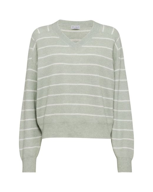 Brunello Cucinelli Wool-Cotton Striped Sweater