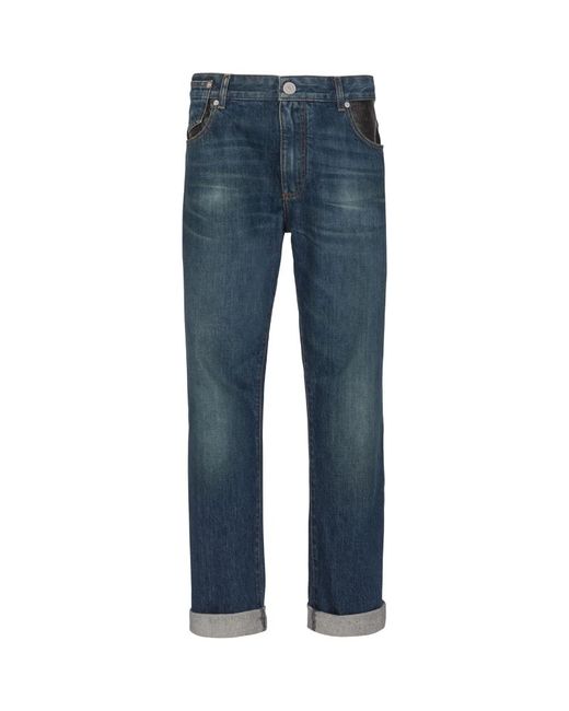 Balmain Leather-Patch Straight Jeans