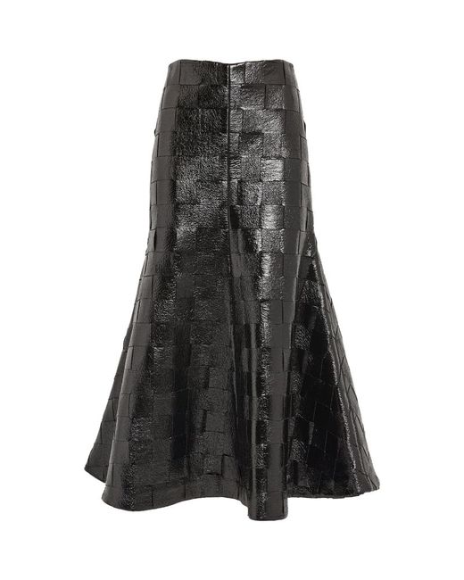 A.W.A.K.E. Mode Faux Leather Woven Midi Skirt