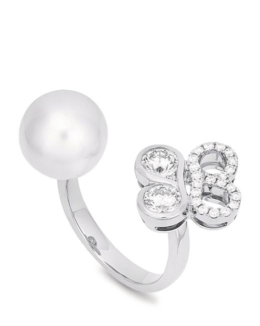 Boodles White Diamond and Pearl Be Ring