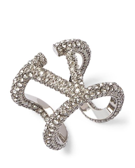 Valentino Garavani Crystal-Embellished VLogo Ring