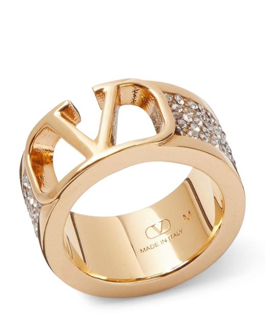 Valentino Garavani Crystal-Embellished VLogo Ring