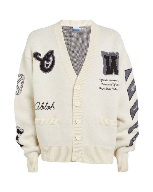 Off-White Wool-Cotton Jacquard Varsity Cardigan