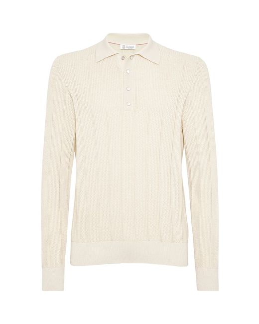 Brunello Cucinelli Ribbed Long-Sleeve Polo Shirt