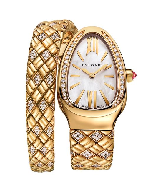 Bvlgari Yellow Gold and Diamond Serpenti Spiga Watch 35mm