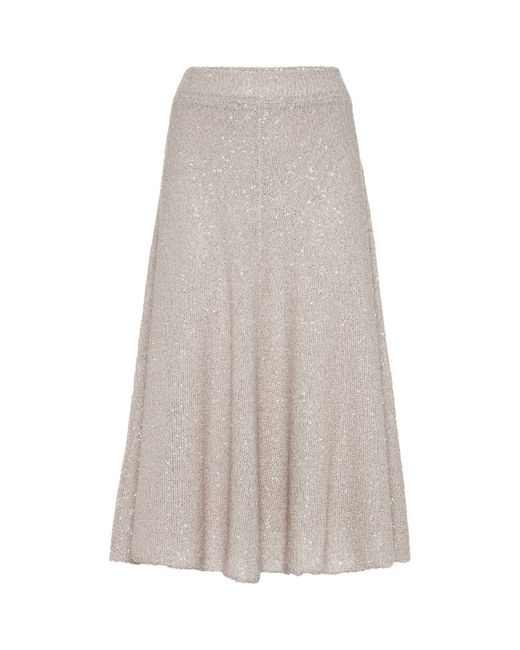 Brunello Cucinelli Linen-Cashmere-Silk Sequinned Midi Skirt