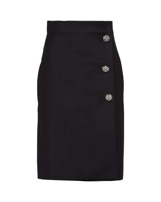 Prada Mohair-Wool Embellished Midi Skirt