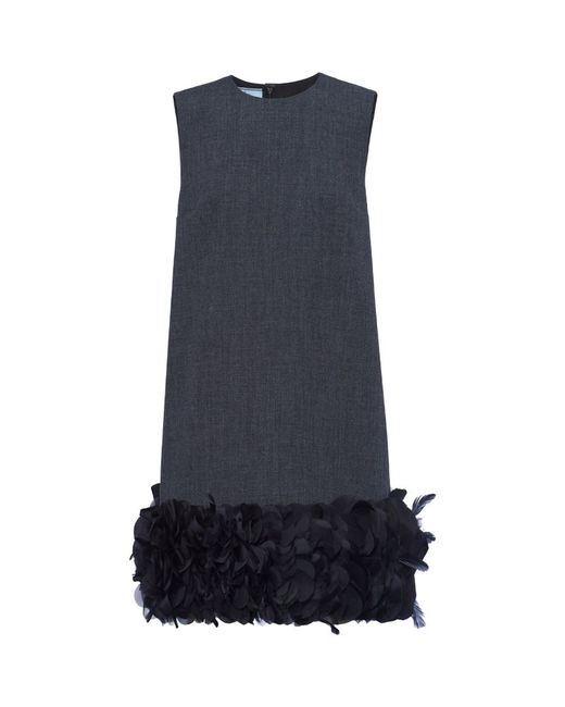 Prada Wool Feather-Trim Swing Dress
